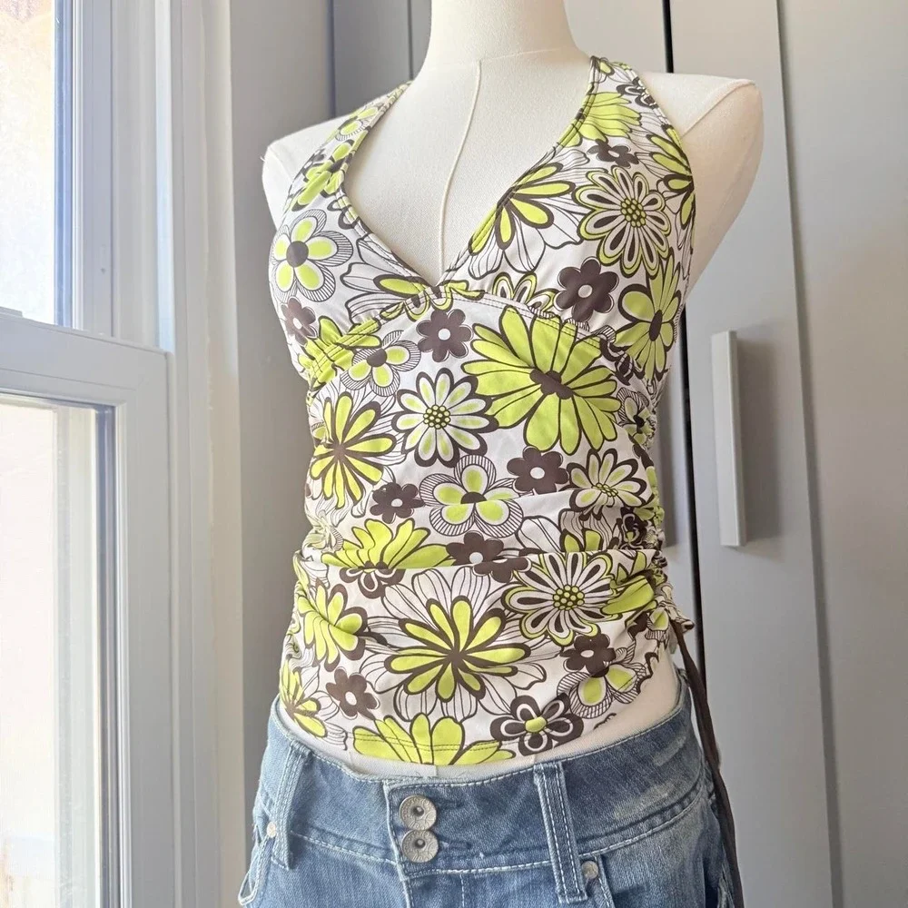 La Blanca by Rod Beattie Floral Halter Tankini Top Size 6